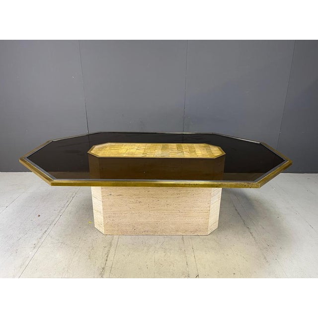 Hollywood Regency Vintage Etched Brass Art Table with Glass by Roger Vanhevel, 1970 For Sale - Image 3 of 12