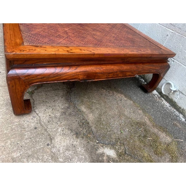 Antique Chinoiserie Teak Elmwood and Cane Top Coffee Table Circa 1920