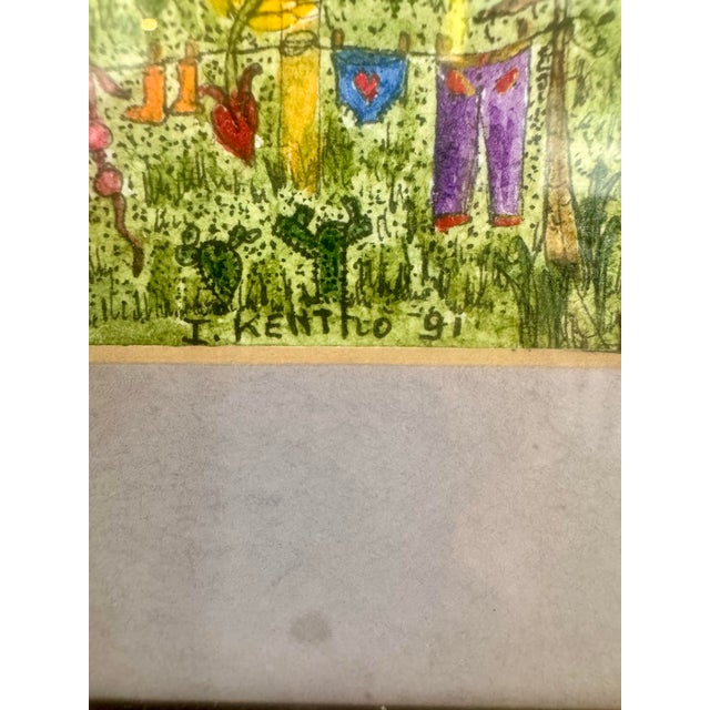 1990s Tiny Caribbean Church Watercolor by I. Kentho, Tobago, 9” X 7” Framed For Sale - Image 11 of 11