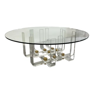Vintage Charles Hollis Jones Style Lucite and Brass Accordion Cocktail Table For Sale
