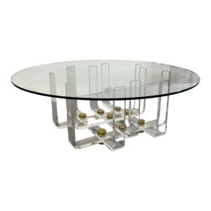 Vintage Charles Hollis Jones Style Lucite and Brass Accordion Cocktail Table