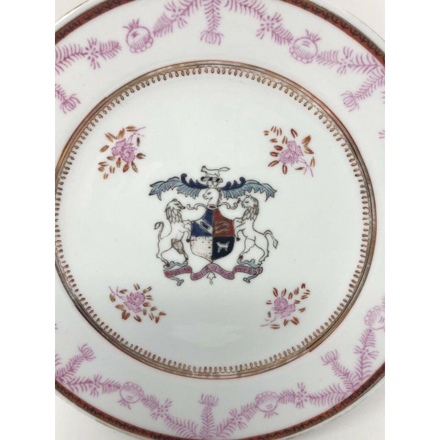 Antique Corsican French-Italian coat of arms Sola Viriue Invest plate pink 1851. Gold is worn around the edge and center...