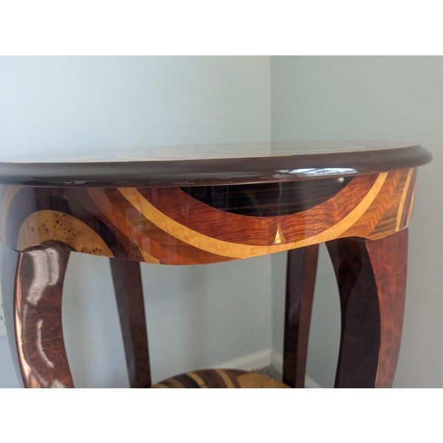 Signed Giuseppe Mastellone Italian Multi-Wood Marquetry Inlaid Two-Tier Side Table For Sale - Image 9 of 13