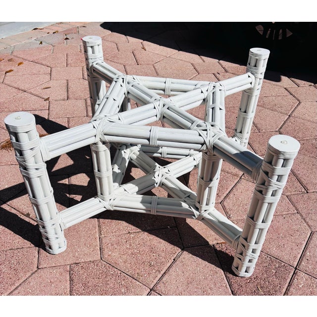 Wood Baker, McGuire Styled Bamboo Dining Table, Highly Sought for 6-8 Chairs. White Bamboo Base Over Steel Frame With Thick Beveled Glass Top. For Sale - Image 7 of 8