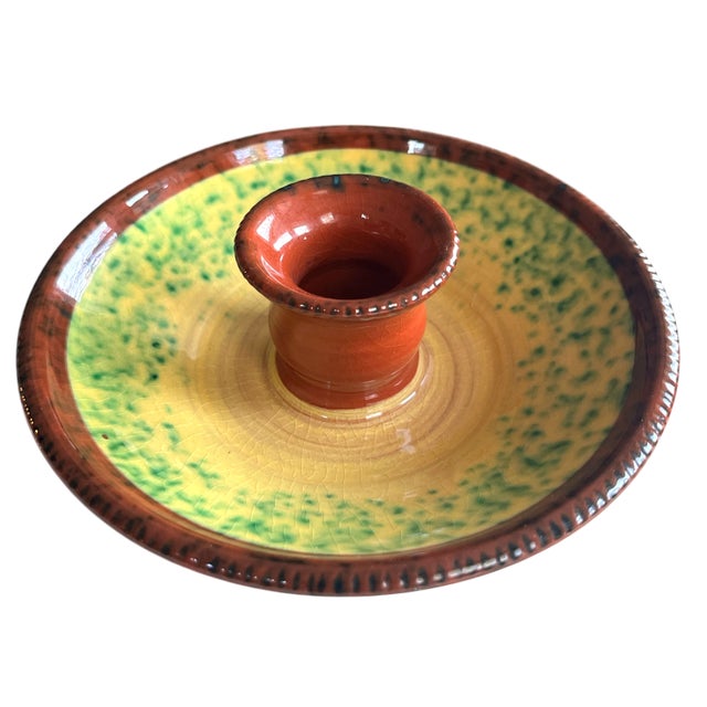Rustic European Handmade Moroccan Style Ceramic Splatter Candle Stick Holder Red Yellow Green For Sale - Image 3 of 9