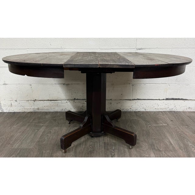 Antique Arts & Crafts Mission Quarter Sawn Oak Pedestal Dining Table For Sale - Image 14 of 16