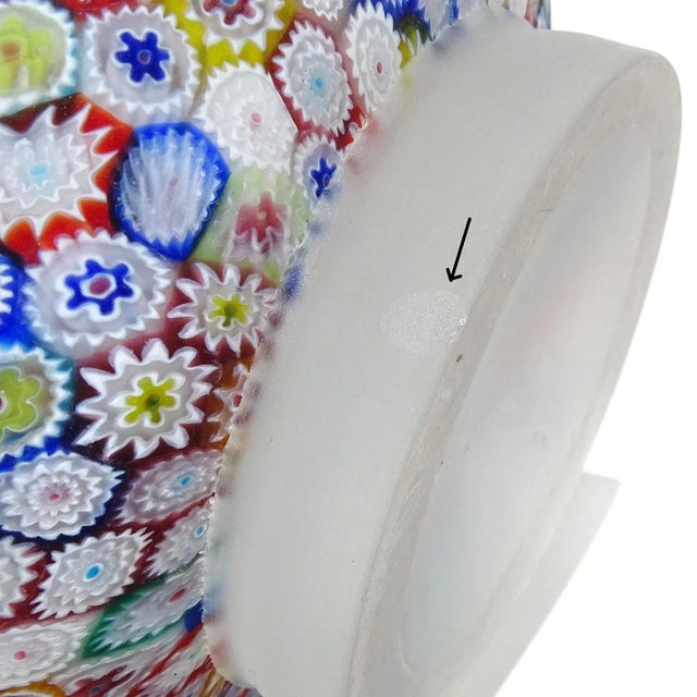 Murano Fratelli Toso Vintage Millefiori Flower Mosaic Rainbow Colors Italian Art Glass Footed Vase For Sale - Image 10 of 11