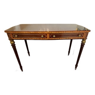 Theodore Alexander Mahogany Desk With Cast Brass Accents and Two Drawers For Sale