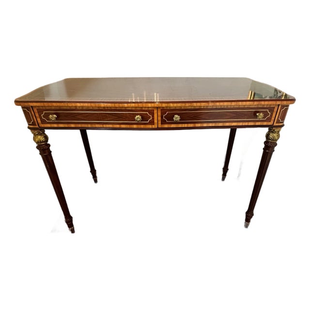 Theodore Alexander Mahogany Desk With Cast Brass Accents and Two Drawers For Sale
