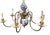 Vintage Delft Blue and White Floral Hand Painted Porcelain, 6 Arm Brass Chandelier/Hanging Light Fixture.