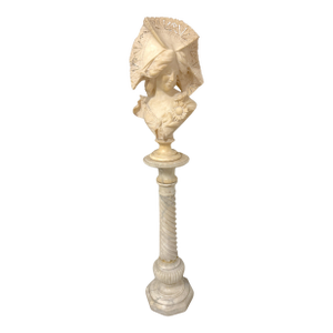 Monumental Italian Carved Alabaster Art Nouveau Bust, by A. Cipriani & Pedestal