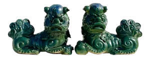 Vintage Asian Glazed Ceramic Foo Dogs - a Pair