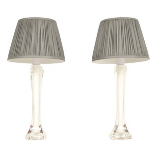 Vintage Swedish Glass Table Lamps by Paul Kedelv for Flygsfors, 1960s, Set of 2 For Sale