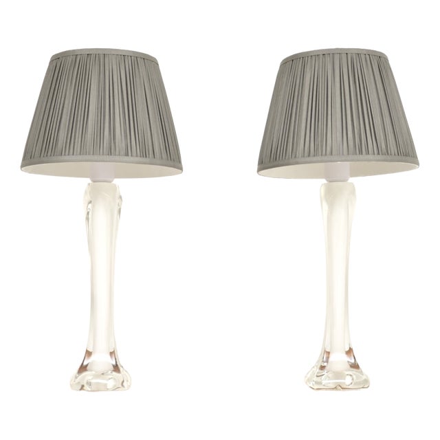 Vintage Swedish Glass Table Lamps by Paul Kedelv for Flygsfors, 1960s, Set of 2 For Sale
