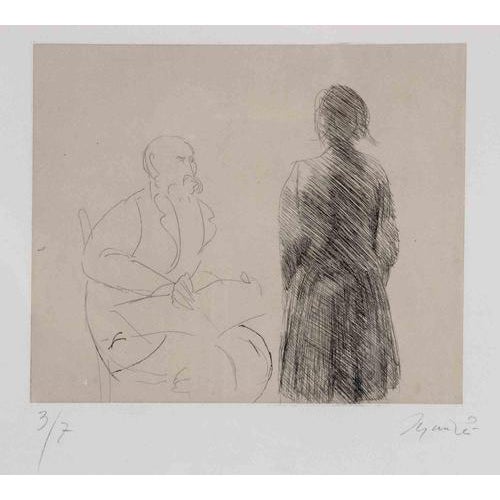 Giacomo Manzú, Two Figures, Etching, 1970s For Sale - Image 4 of 4