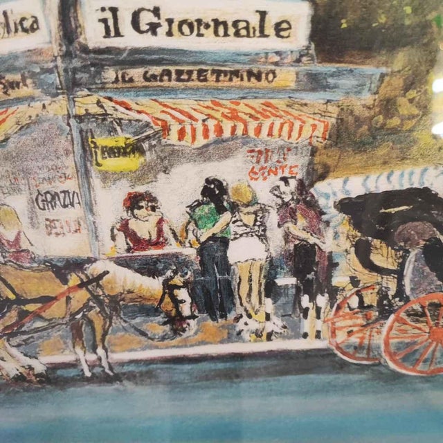 Atos Faccincani, Carriage Newsstand, Paint, Framed For Sale - Image 6 of 8