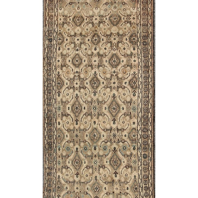 1930s Vintage Hamadan Runner in Neutral Warm Tones of Taupe, Brown, L. Brown For Sale - Image 5 of 8
