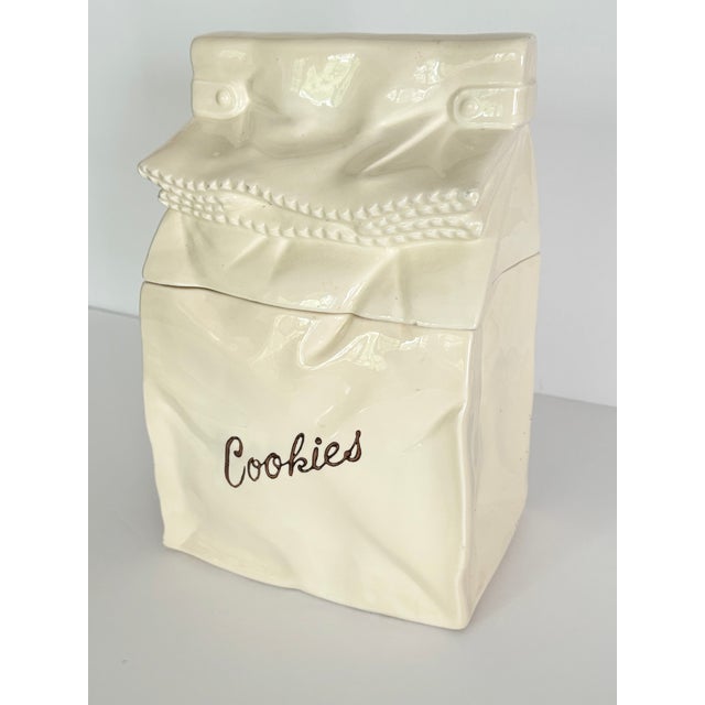 Cream Ceramic Bag Cookie Jar Japan For Sale - Image 8 of 12