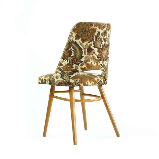 Wood Fabric and Wood Floral Dining Chair from Drevotvar, 1960s For Sale - Image 7 of 10