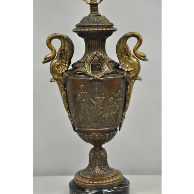 Neoclassical Antique French Neoclassical Style Bronze Figural Swans Table Lamp Signed Picault For Sale - Image 3 of 15
