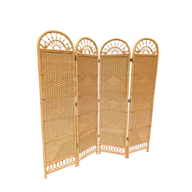 Vintage Coastal Nantucket Wicker Screen For Sale In Charlotte - Image 6 of 17