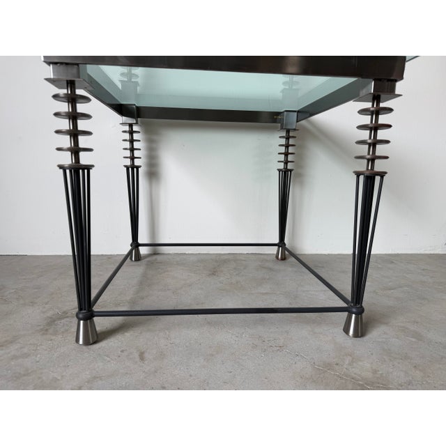 1980s Larry Laslo for Directional Postmodern Metal & Glass Side Table For Sale - Image 11 of 11