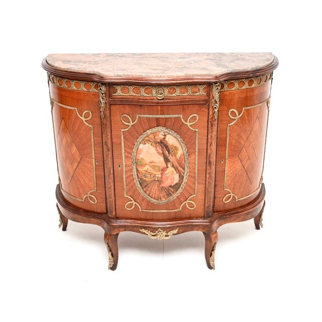 An exceptional antique French marble top painted cabinet. This was made in France, it dates from around the 1920’s period....