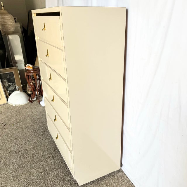 Postmodern Cream Laminate Highboy Dresser With Gold Accents For Sale In Miami - Image 6 of 10