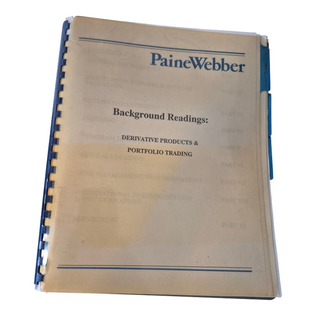 Rare 1988-1990 Paine Webber Internal Background Readings:Deriviative Products and Portfolio Trading Binder For Sale