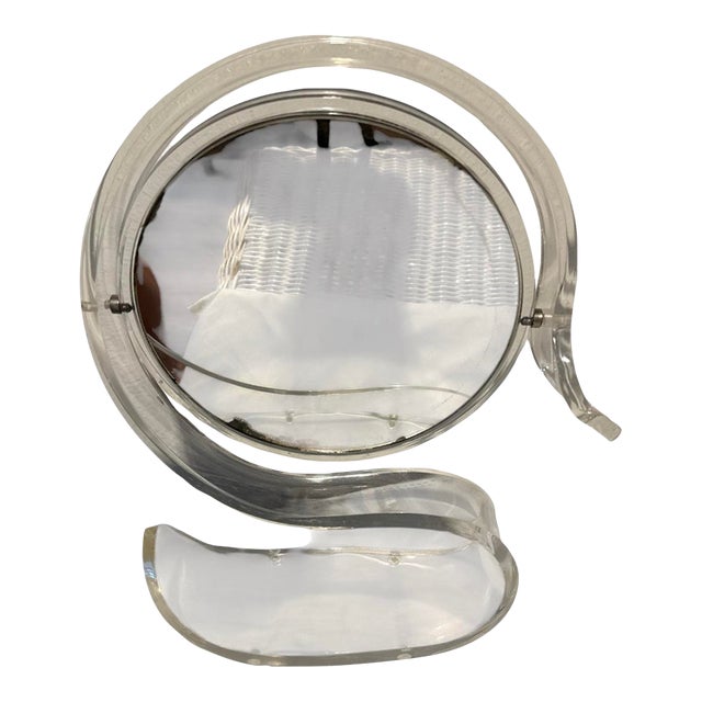 MCM Acrylic Two Sided Swan Shape Vanity Mirror With Magnification For Sale