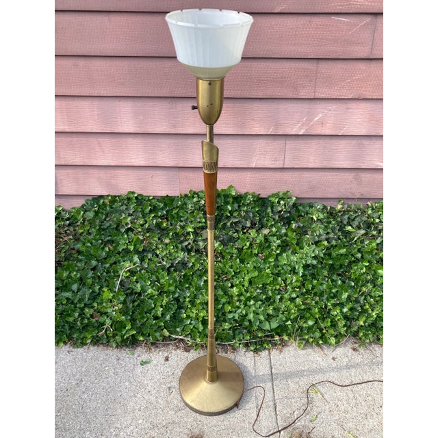 Mid Century Modern Brass and Walnut Floor Lamp For Sale - Image 4 of 11