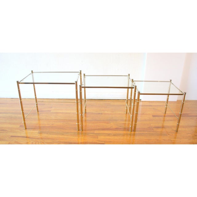 Mid-Century Modern Mid Century Modern Brass and Glass Nesting Tables For Sale - Image 3 of 3