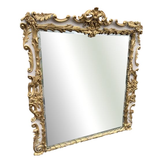 Large Antique English Ornate Framed Gilt and Painted Overmantle Mirror, 19th Century For Sale