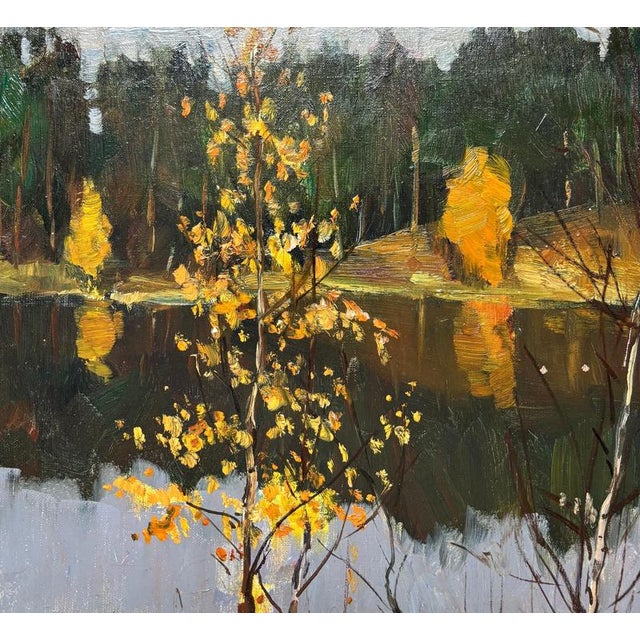 Boris Lavrenko, Black Lake Landscape with a Lake in the Middle of a Forest, 1978, Oil on Canvas For Sale - Image 4 of 7
