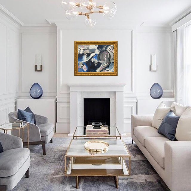 Contemporary Original Abstract Oil Painting in Gold Antique Frame For Sale - Image 3 of 3