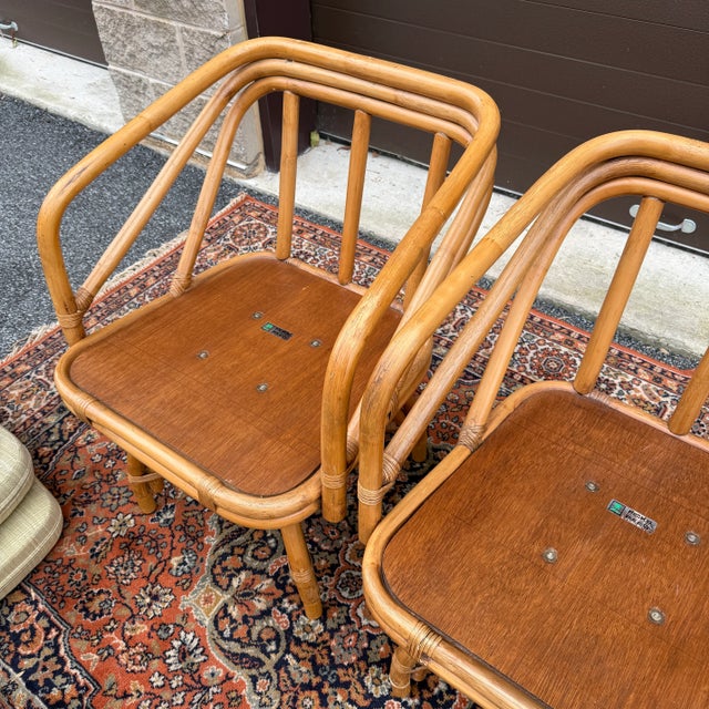 1970s Ficks Reed Mid Century Modern Bamboo / Rattan Swivel Dinette Chairs - A Pair For Sale - Image 10 of 18