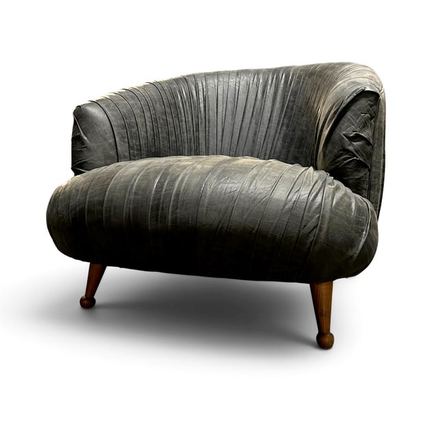 2000 - 2009 Bert Rouched Leather Lounge Chair by Dyphor New York For Sale - Image 5 of 5