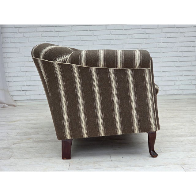 Brown Vintage Danish Two-Seater Sofa in Striped Furniture Wool with Ash Wood Legs, 1950s For Sale - Image 8 of 18