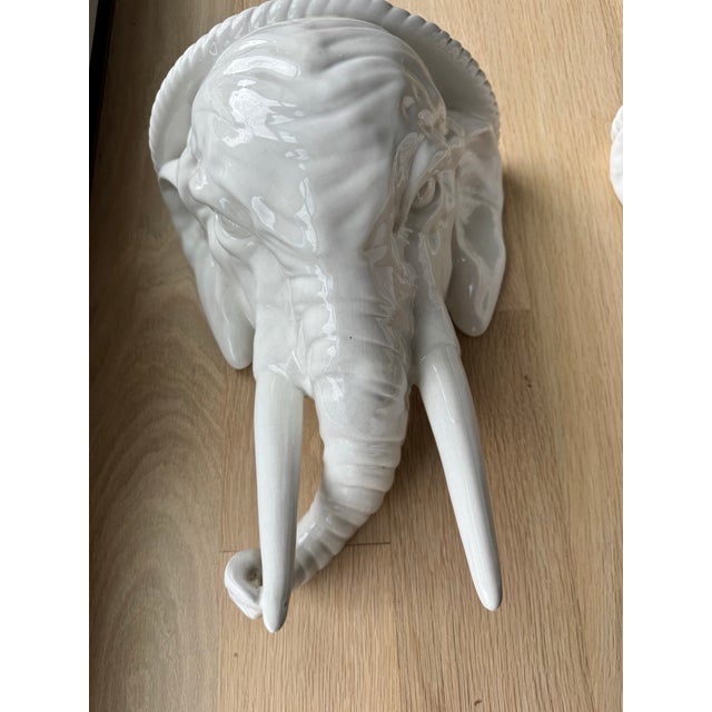 White Vintage Italian White Glazed Elephant Head Wall Shelves / Brackets, Pair For Sale - Image 8 of 12