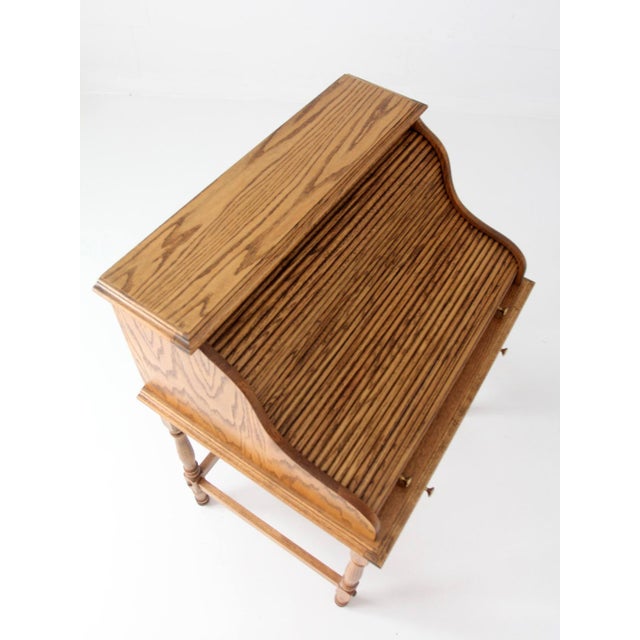Vintage Oak Roll Top Secretary Desk For Sale - Image 16 of 17