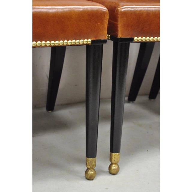 Late 20th Century French Art Deco Style Brown Leather Ebonized Frame Dining Chairs - Set of 8 For Sale - Image 14 of 18