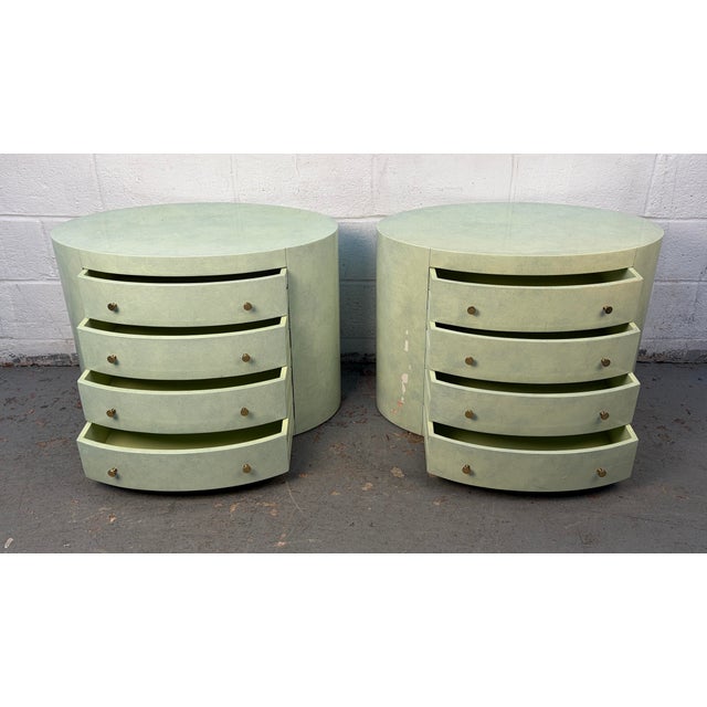 Vintage Four Drawer Art Deco Style Oval Nightstands, A Pair For Sale - Image 4 of 11
