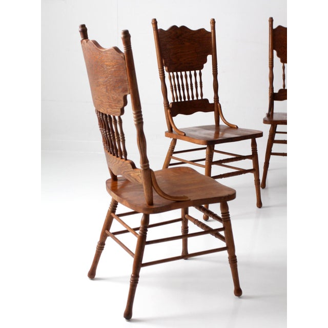 Vintage Oak Dining Chairs Set of 5 For Sale - Image 6 of 18