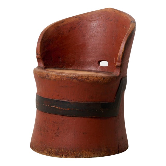Antique Swedish Stump Chair in Red Paint For Sale