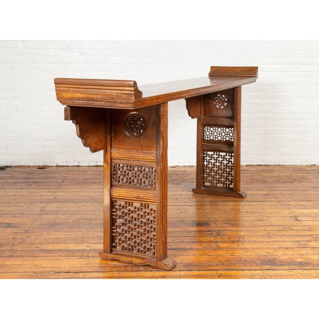 Qing Dynasty Altar Table with Bamboo Accents, Fretwork and Everted Flanges For Sale - Image 11 of 13