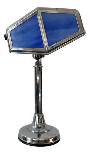 Display Lamp from French House Pirouett in Chromed Brass and Glasses in Blue Glass Paste, 1938