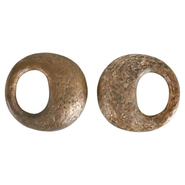 Round Bronze Push Pull Relief Door Handles with Oval Grip, 1970s, Set of 2 For Sale - Image 10 of 10