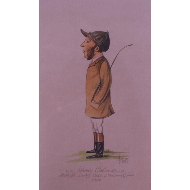 Traditional Johnny Osborne Jockey St. Leger, Derby, Oaks, 2 Thousand Guineas 1895 Watercolour by Astor For Sale - Image 3 of 5