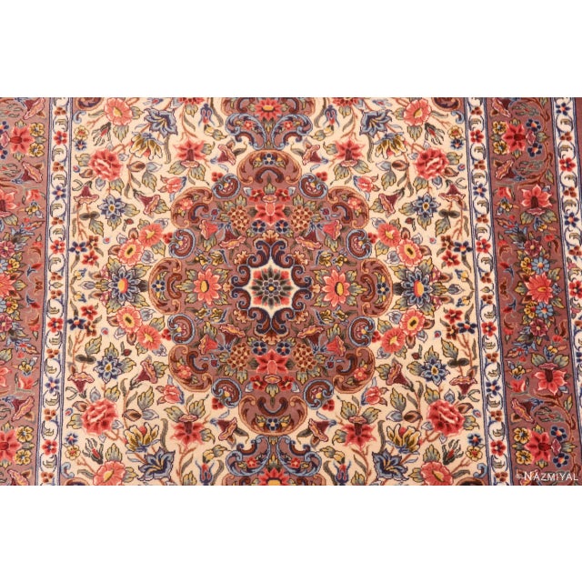Persian Nazmiyal Collection 1950s Fine Floral Design Vintage Persian Silk Qum Rug For Sale - Image 3 of 7