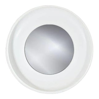Large Round White Plaster Mirror With Bead Edge For Sale
